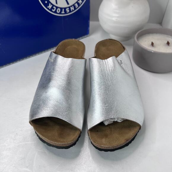 Papillio Birkenstock Debby Slip On Wedge Silver Metallic Women 7/EU38 Tried On - Picture 1 of 12
